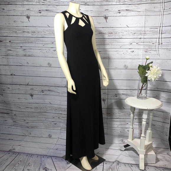 Vera Wang Floor Length Black Gown Cut Out Neckline and train on the back! - Picture 2 of 12